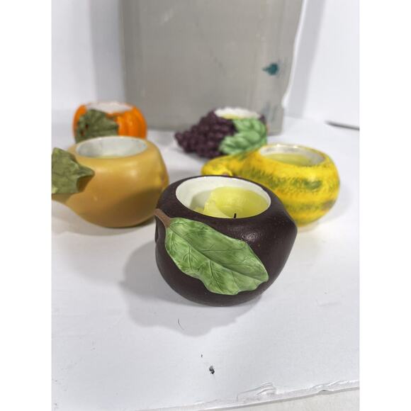 Partylite Harvest Medley Votive Tea Light Holders 5 Fall Fruits Vegg + Candles‎ - Picture 1 of 12